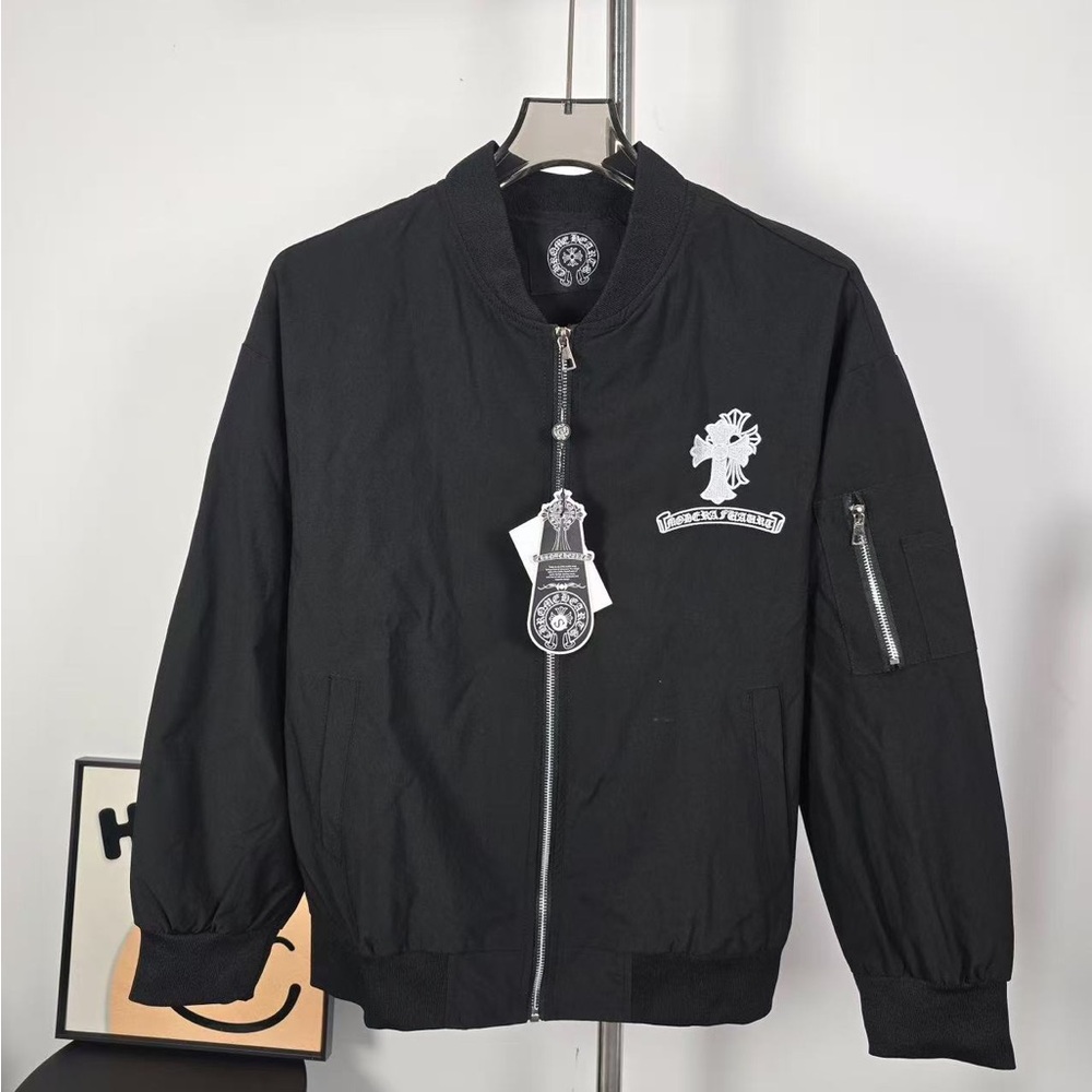 Chrome Hearts Cross Embroidered MA-1 Bomber Jacket Black Flight Jacket